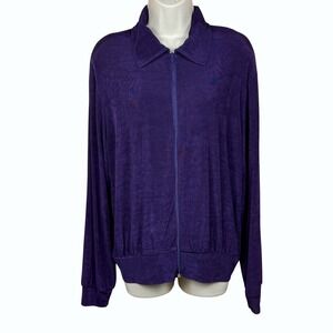 Amanda Womens Dark Purple Zip Up Jersey Knit Athletic Leisure Jacket Size L